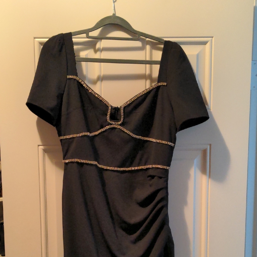 Chic Black Midi Dress with Embellishments